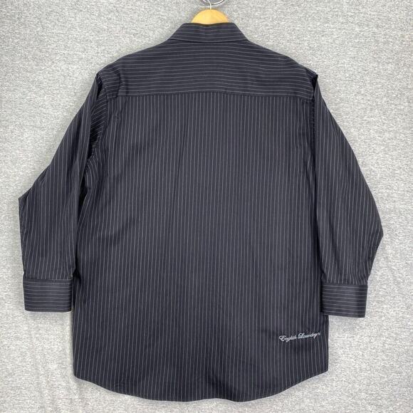English Laundry Shirt Mens 17.5 Black Pinstriped Button Down Long Sleeve Collar - Picture 4 of 14